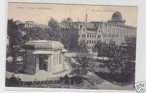 35663 Ak Jena das Carl Zeiß Werk & Abbe Denkmal um 1916