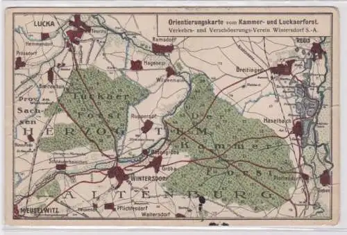 95228 Ak Orientierungskarte vom Kammer- und Luckaerforst Lucka um 1930