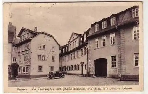 52511 Ak Weimar am Frauenplan mit Goethe Museum & Gaststätte Weißer Schwan 1943