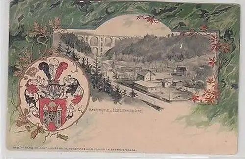 56673 Wappen Präge Ak Barthmühle und Elsterthalbrücke um 1900