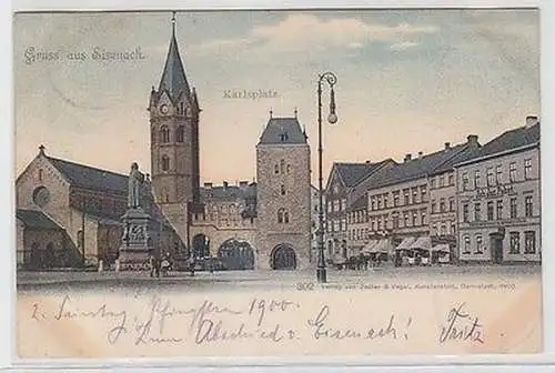 63350 Ak Gruss aus Eisenach KarlsplatzColonialwaren und anderen Geschäften 1900