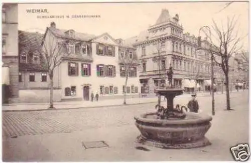 24809 Ak Weimar Schillerhaus mit Gänsebrunnen 1906