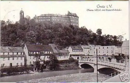 06093 Ak Greiz i.V. Schloß mit Heinrichsbrücke 1936