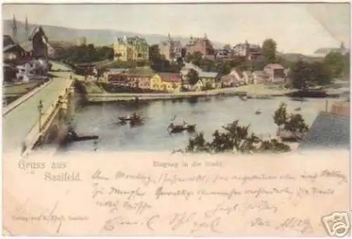 17164 Ak Gruß aus Saalfeld Eingang in die Stadt 1901