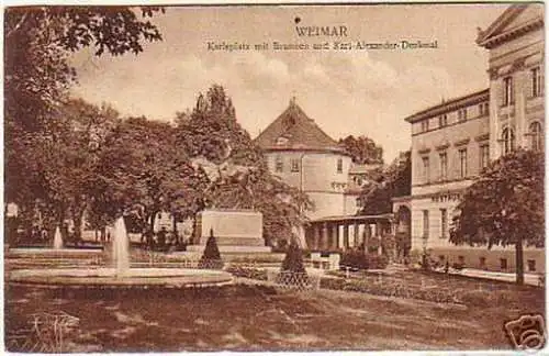 16065 Ak Weimar Karlsplatz mit Brunnen 1926