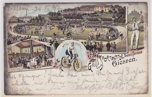 68525 Ak lithographie Gruß vom Sportplatz Giessen Textors Terasse 1897