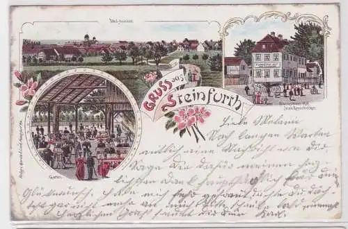 78326 Lithografie AK Gruss aus Steinfurth - Darmsädter Hof Totalansicht & Garten