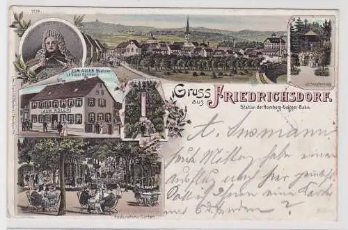 51069 Ak Lithographie Gruss aus Friedrichsdorf, Station der Homburg-Usinger-Bahn