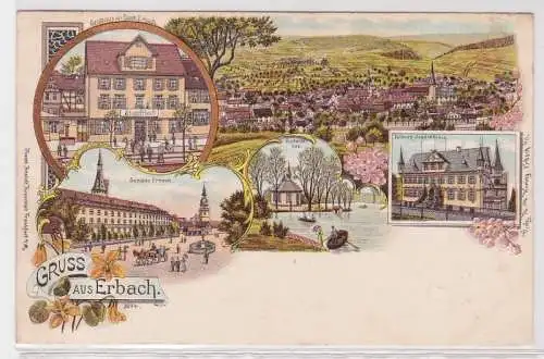 38020 Ak Lithographie Gruss aus Erbach - Gasthaus, Schloss, Eulbacher See 1898