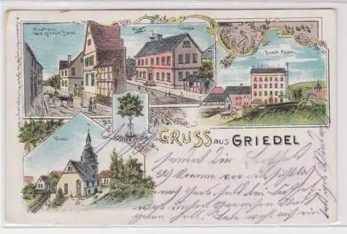 73005 Ak Lithographie Gruß aus Griedel Kunstmühle, Gasthaus usw. 1911