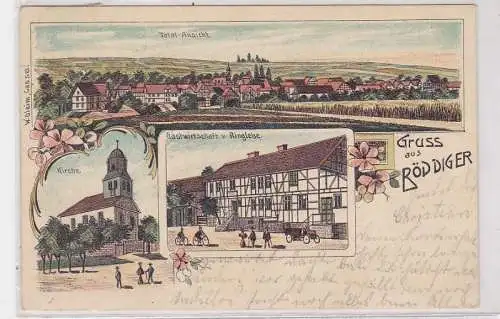 90699 Ak Lithographie Gruß aus Böddiger Gastwirtschaft, Kirche usw. 1909