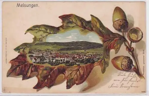 91831 Eichenblatt Präge Ak Lithographie Melsungen Totalansicht um 1900