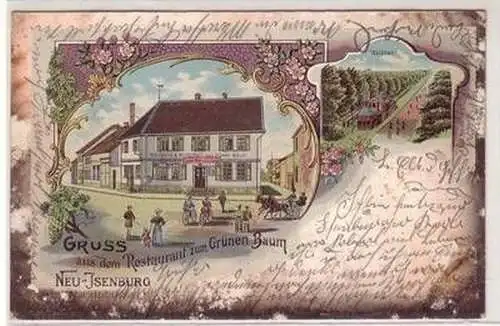 00439 Ak Lithographie Gruß aus Neu-Isenburg Restaurant 1903