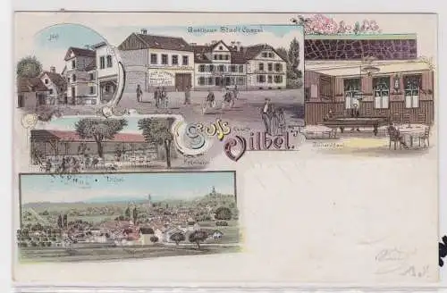 45613 Ak Lithographie Gruss aus Vilbel - Hof, Gasthaus, Kegelbahn, Billardsaal