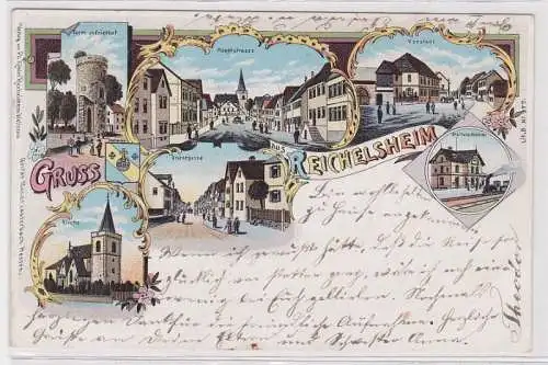 87784 Ak Lithographie Gruss aus Reichelsheim - Turm, Kirche, Untergasse usw 1905