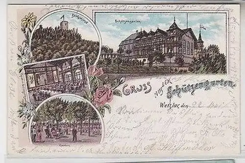 64576 Ak Lithographie Gruß aus dem Schützengarten Wetzlar 1899