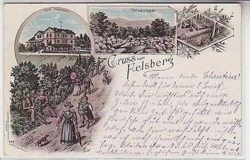 64364 Ak Lithographie Gruß vom Felsberg Hotel Haberkorn, Felsenmeer, Riesensäule