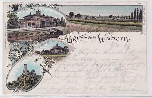 90986 Ak Lithographie Gruß aus Wabern Bahnhof, Jagdschloß usw. 1897