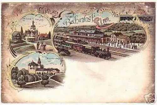 12250 Ak Lithographie Gruß vom Bahnhof Elm um 1900