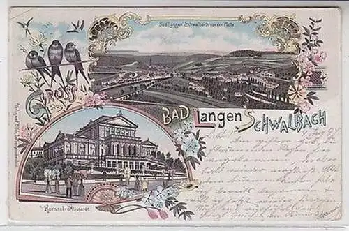 05934 Ak Lithografie Bad Langen Schwalbach Gesamtansicht und Kursaal 1897