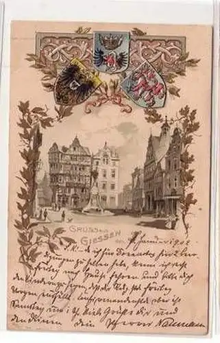 50825 Wappen Präge Ak Lithographie Gruß aus Giessen 1903