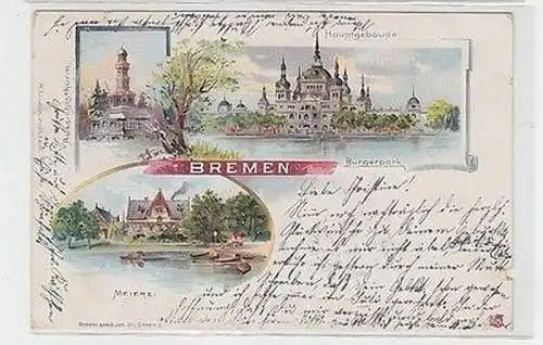 63769 Ak Lithographie Bremen Aussichtsturm, Hauptgebäude, Meierei 1899