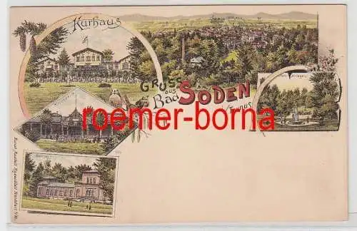 73572 Ak Lithografie Gruss aus Bad Soden i. Taunus Kurhaus, Badehaus usw. um1900