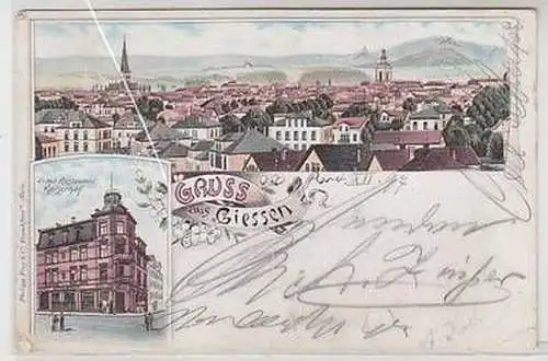 50852 Ak Lithographie Gruß aus Giessen Hotel Restaurant Kaiserhof 1898