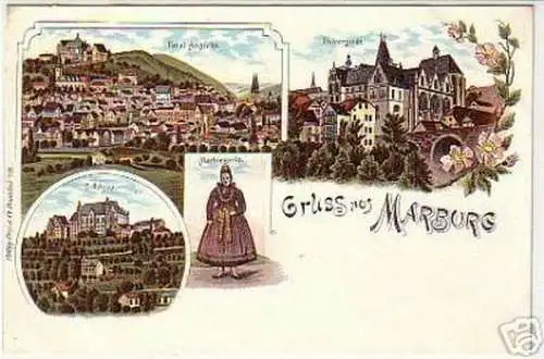 11081 Ak Lithographie Gruss aus Marburg Uni usw. um 1900