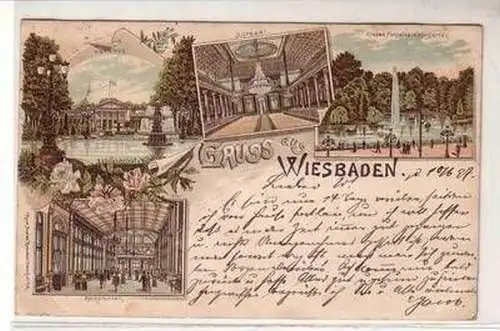 50589 Ak Lithographie Gruß aus Wiesbaden 1897