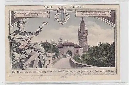 62425 Ak Friedberg offizielle Festpostkarte 17. Sängerfest d. Maintalbundes 1906