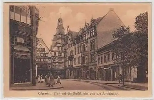 50337 Ak Giessen Blick auf die Stadtkirche von der Schulstraße 1923