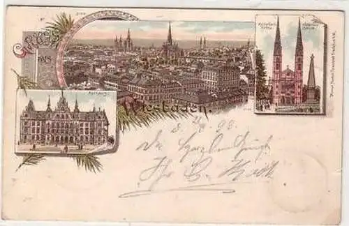 25060 Ak Lithographie Gruss aus Wiesbaden 1898