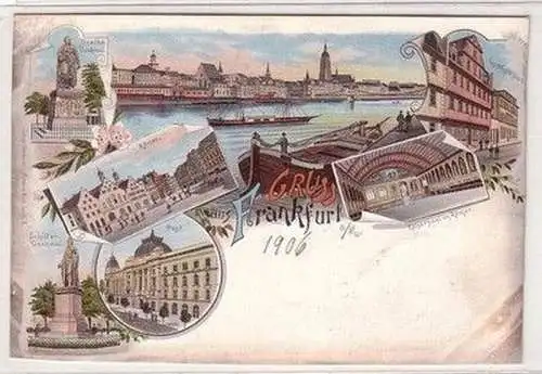 40484 Ak Lithographie Gruß aus Frankfurt am Main um 1900