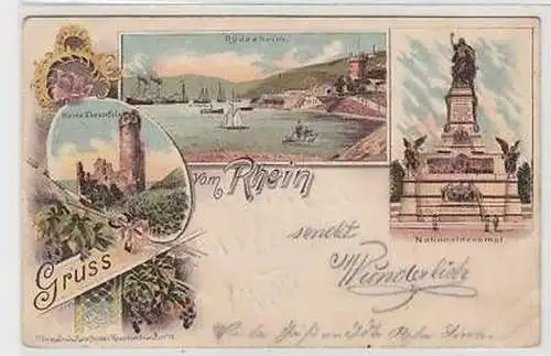 43052 Ak Lithographie Gruss vom Rhein 1900