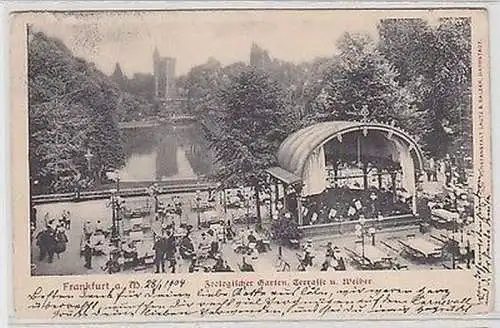 61868 Ak Frankfurt am Main Zoologischer Garten, Terrasse und Weiher 1904