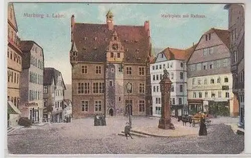 60307 Feldpost Ak Marburg an der Lahn Marktplatz mit Rathaus 1918