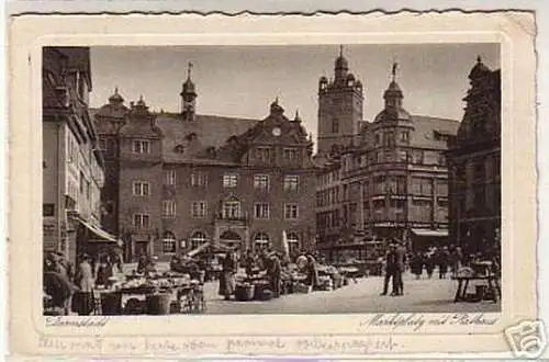 04973 Ak Darmstadt Marktplatz mit Rathaus 1930