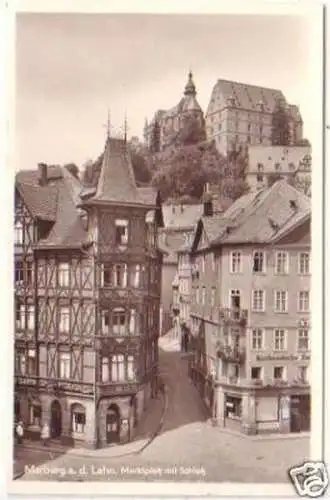 00180 Ak Marburg a.d. Lahn Marktplatz mit Schloß 1953