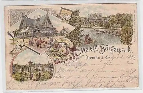 63661 Ak Lithographie Grüße aus der Meierei im Bürgerpark Bremen 1897