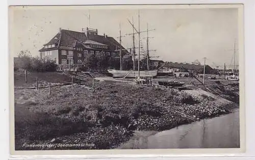 90777 AK Finkenwärder, Seemansschule davor Dreimaster Segelschiff 1932