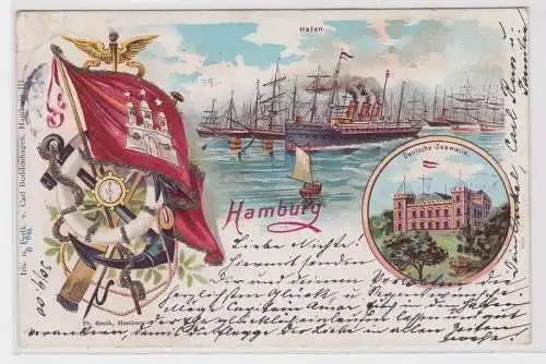 91575 Lithografie AK Hamburg - Hafen, Deutsche-Seewalie, Stadtwappen 1900