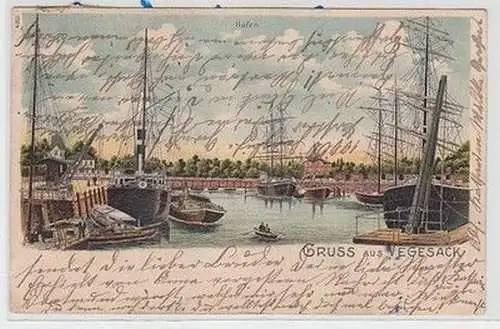 58388 Ak Lithographie Gruß aus Vegesack Hafen mit Schiffen 1906