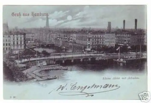 08783 Mondscheinkarte Gruss aus Hamburg Alster 1899