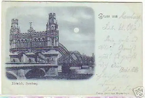 08788 Mondscheinkarte Gruß aus Hamburg Elbbrücke 1898