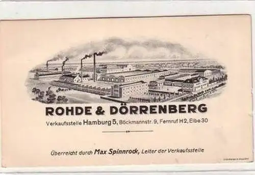 56019 Vertreterkarte Hamburg Firma Rohde & Dörrenberg um 1910