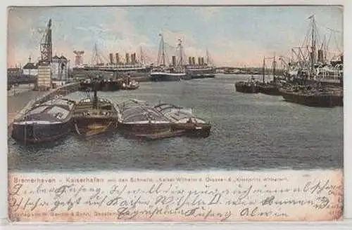 54812 Ak Bremerhaven Kaiserhafen mit 2 Schnelldampfern 1906