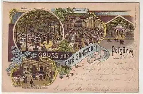 35568 Ak Lithographie Gruß aus Potsdam Café 1901