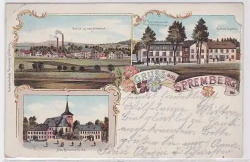 69714 Ak Lithographie Gruß aus Spremberg Warenhaus, Gasthaus, Schule 1904