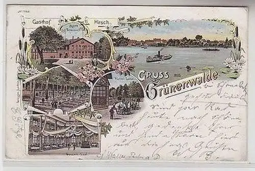 66121 Ak Lithographie Gruss aus Grünenwalde Gasthof zum Hirsch 1898